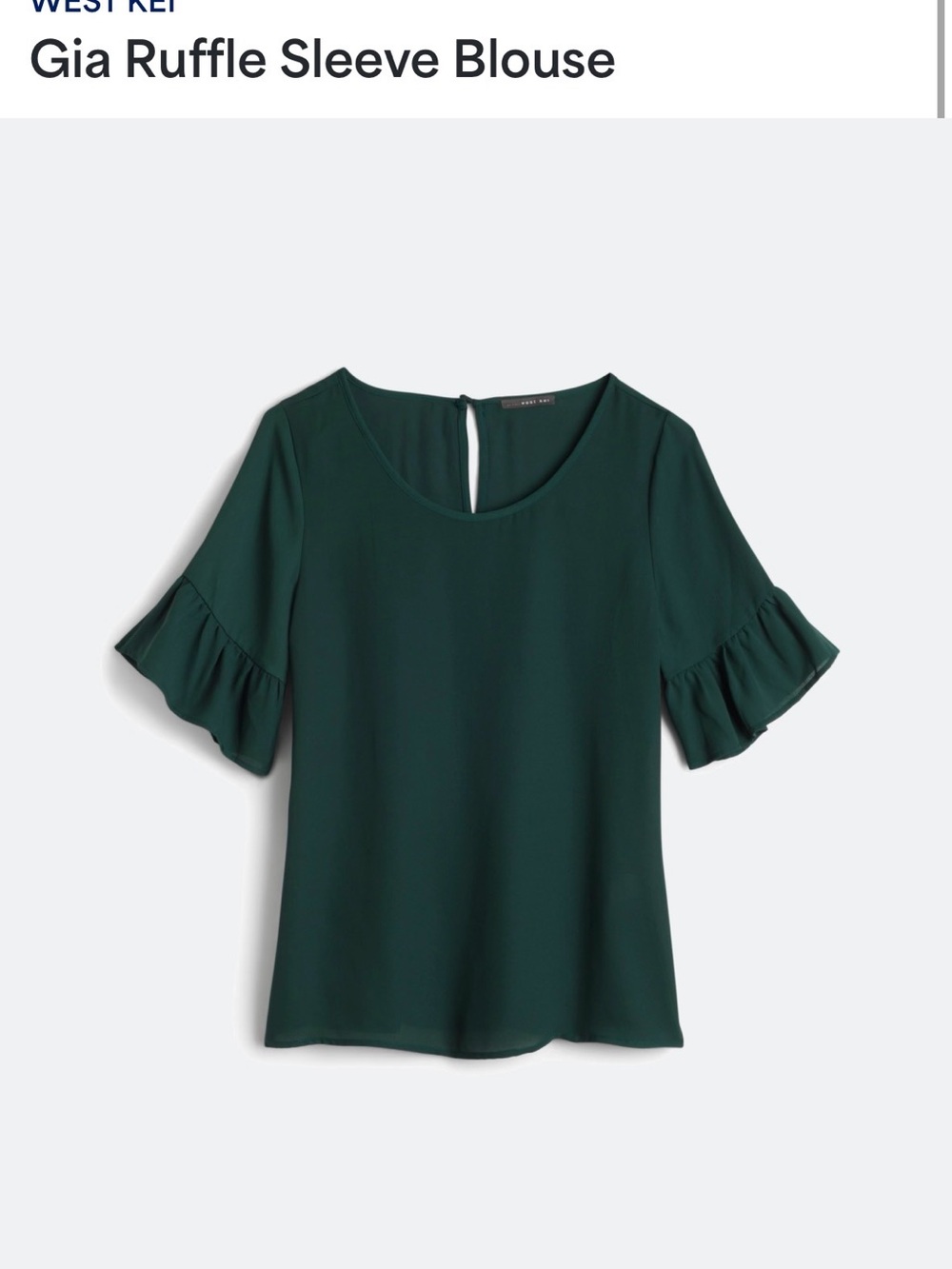 West Kei Dark Emerald Green Ruffle Sleeve Blouse High Neck Keyhole Back